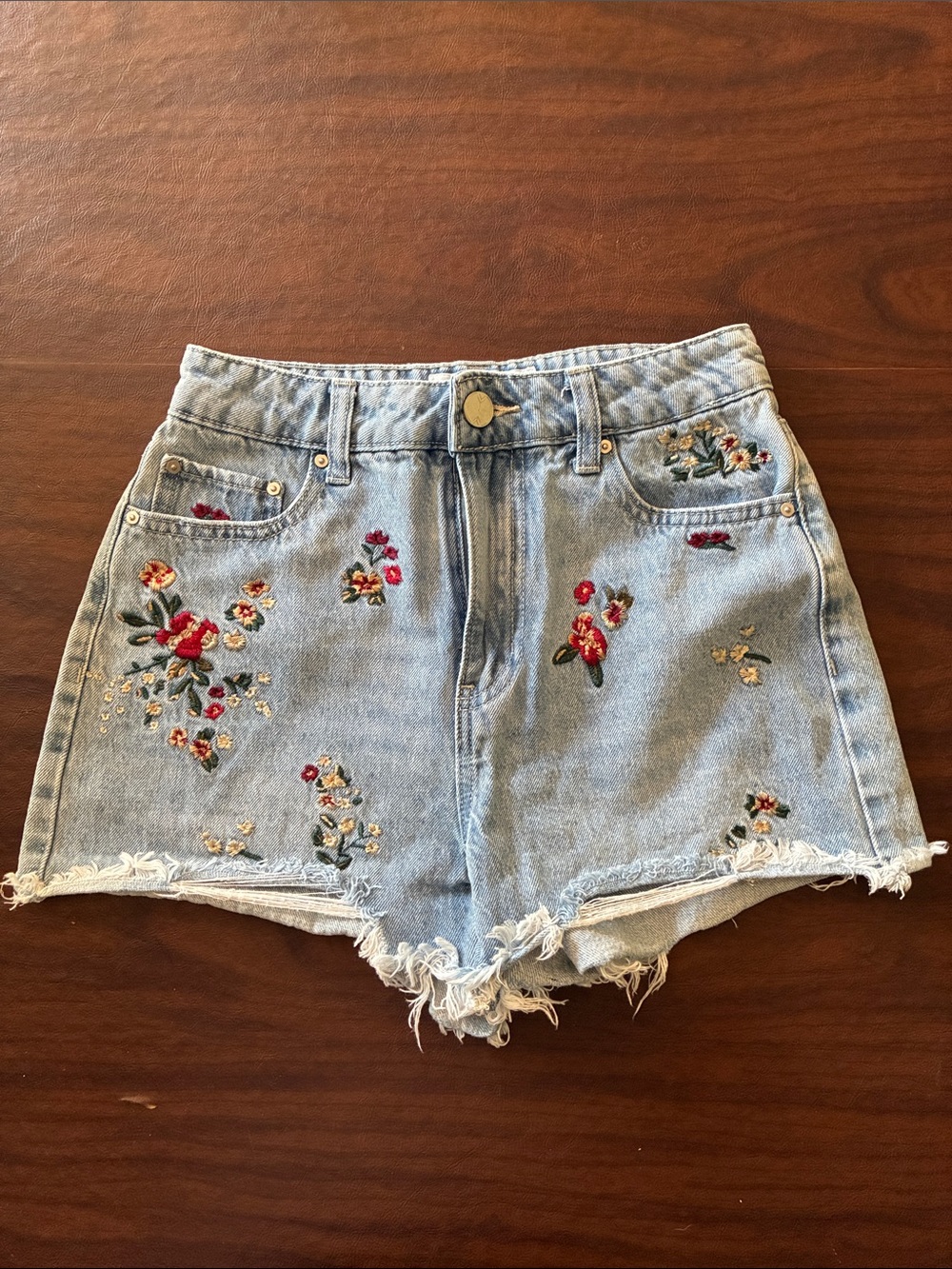 Floral Embroidered Jean Shorts